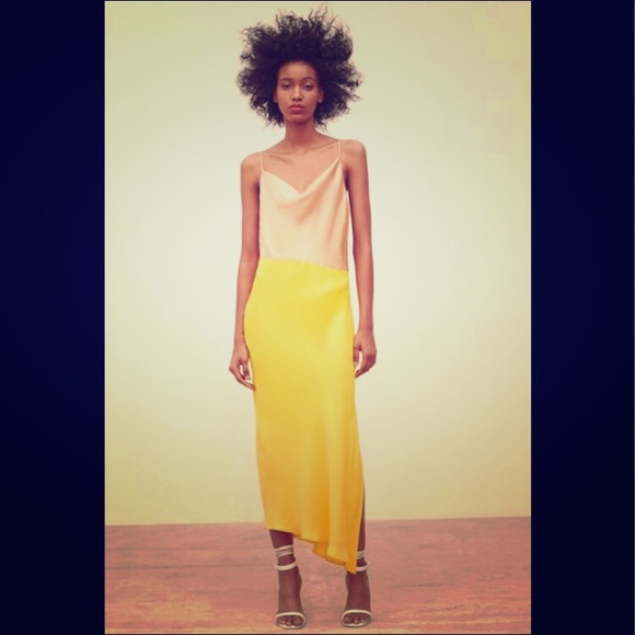 zara yellow satin dress